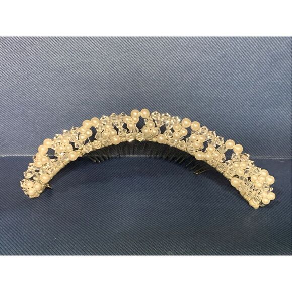 Vintage Fenaroli for Regalia Bridal Headpiece For Veil Faux Pearls Clear Beads - Picture 1 of 5